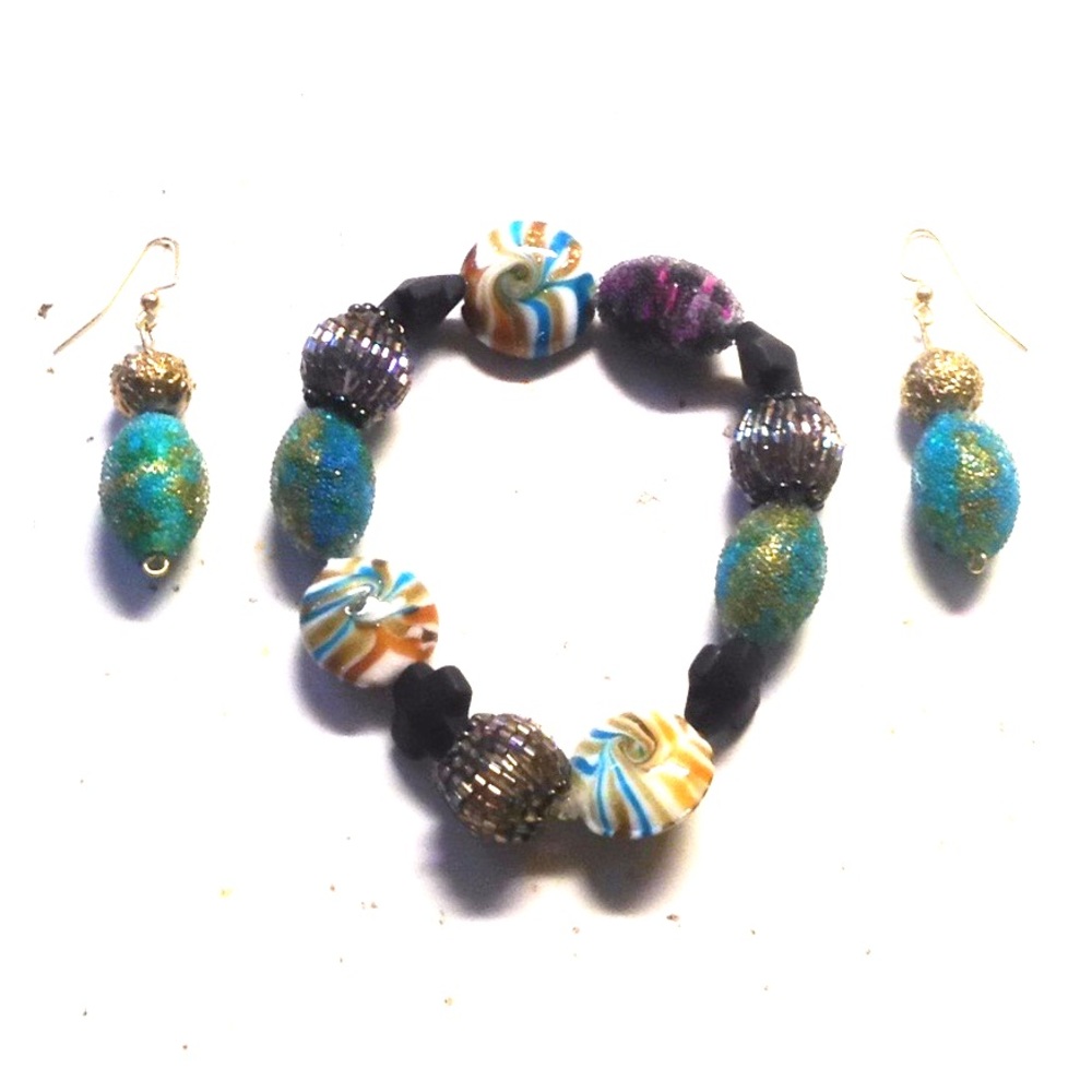 Multi Color Lollipop Twill Bracelet/Earring Combo